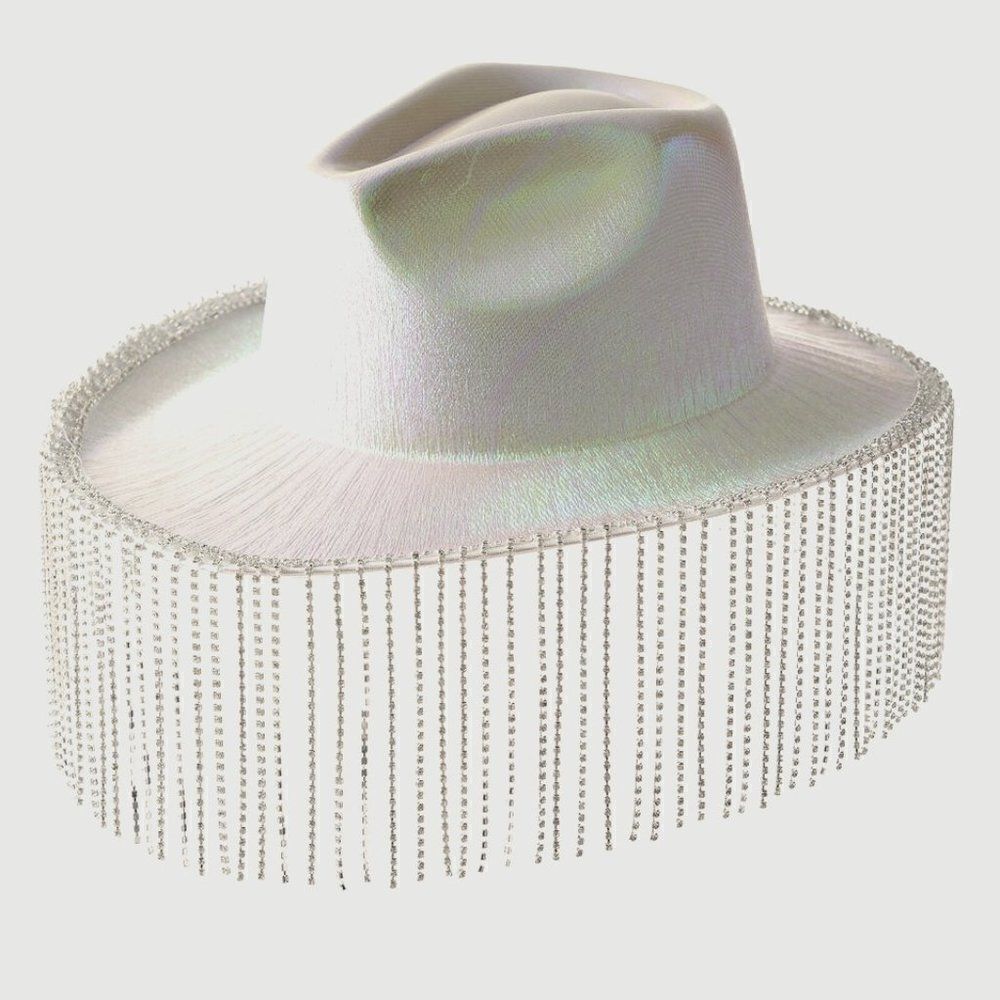 Windsor Women's White Western Rhinestone Tassel Cowboy Cloth Hat Size OS